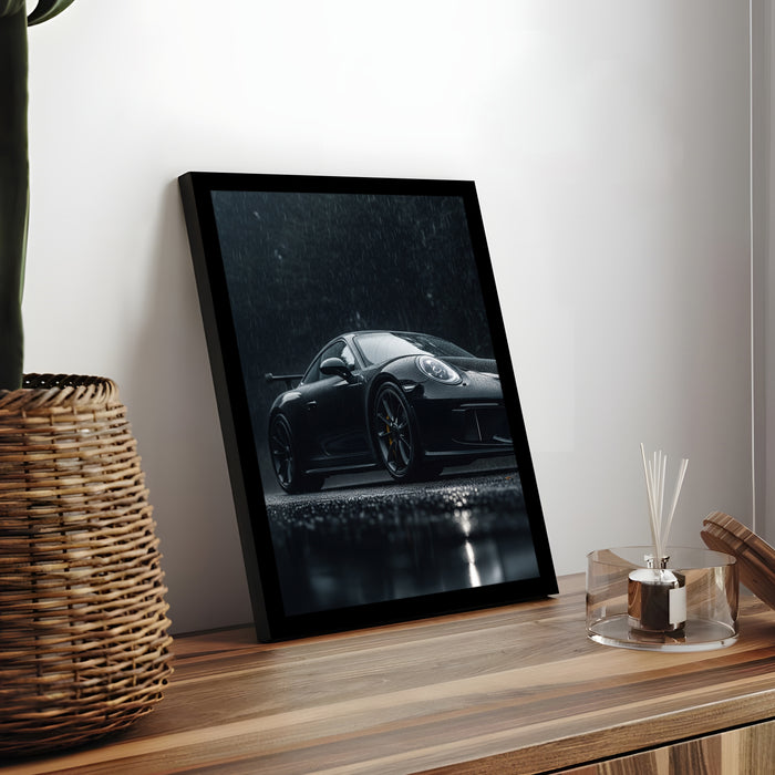 Automotive Motivational Framed Wall Art Print with Red Sports Car Illustration Prints, Retro Car Decor 32x44 cm