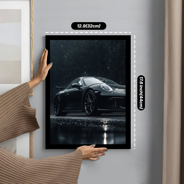 Automotive Motivational Framed Wall Art Print with Red Sports Car Illustration Prints, Retro Car Decor 32x44 cm