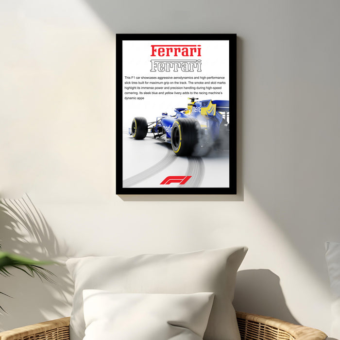 Framed Automotive Art Print F1 Car Racing Wall Art for Boys and Mans Room Car Racing Fan 32x44 cm