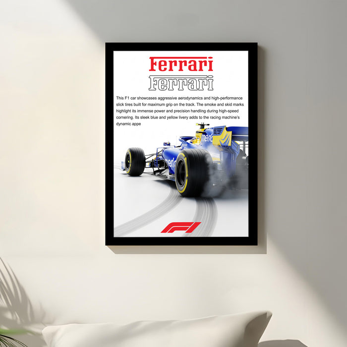 Framed Automotive Art Print F1 Car Racing Wall Art for Boys and Mans Room Car Racing Fan 32x44 cm