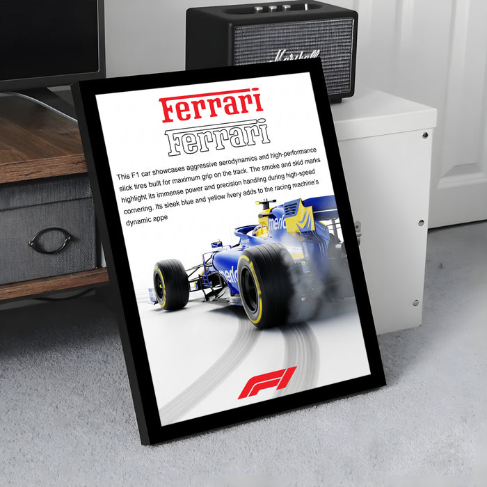 Framed Automotive Art Print F1 Car Racing Wall Art for Boys and Mans Room Car Racing Fan 32x44 cm