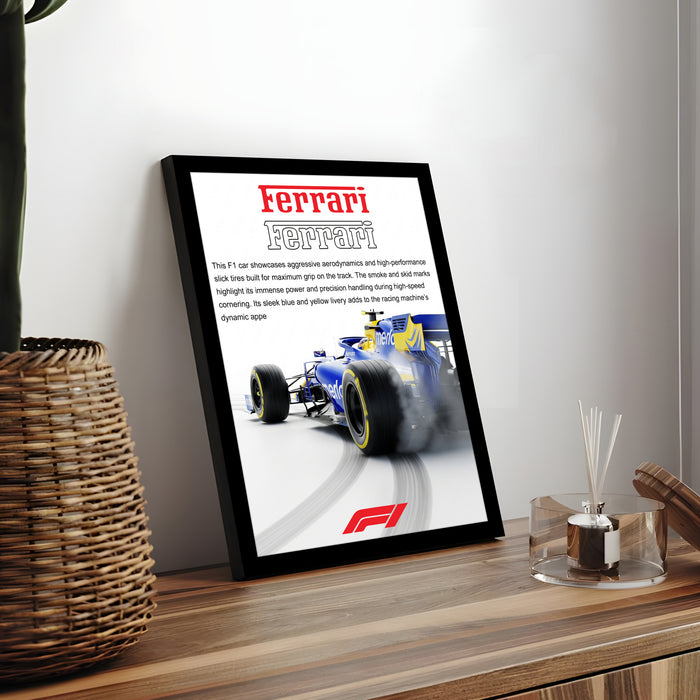 Framed Automotive Art Print F1 Car Racing Wall Art for Boys and Mans Room Car Racing Fan 32x44 cm