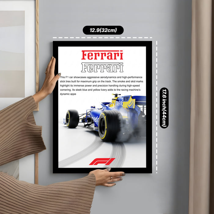 Framed Automotive Art Print F1 Car Racing Wall Art for Boys and Mans Room Car Racing Fan 32x44 cm