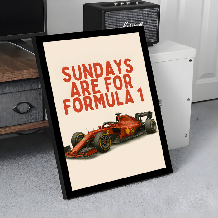 Framed Automotive Art Print F1 Car Racing Wall Art for Boys and Mans Room Car Racing Fan 32x44 cm