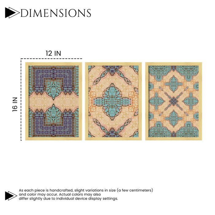 Framed Art Print Set of 3 Floral and Birds Turkish and Islamic Wall Art Prints Madhubani Inspired Indian Prints 30x41 cm