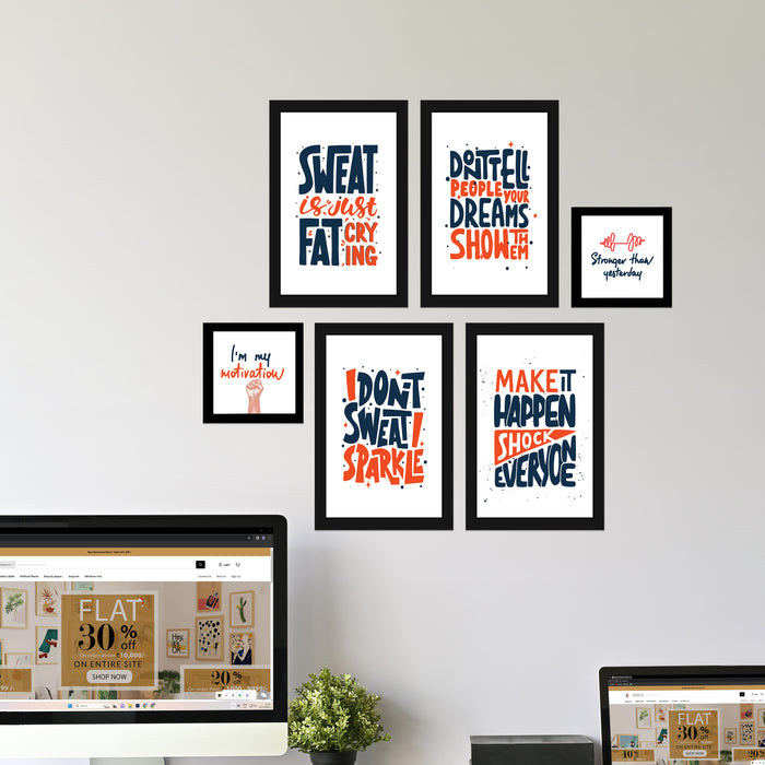 Art Street Gym Motivational Quotes Stronger Than Yesterday, Art Prints (Set Of 6, 5x5, (A4) 8x12 Inch)