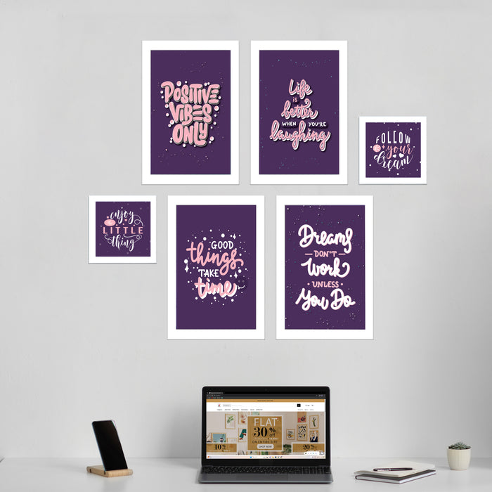 Art Street Motivational Quotes Positive Vibes Only Art Prints (Set Of 6, 5x5, (A4) 8x12 Inch)