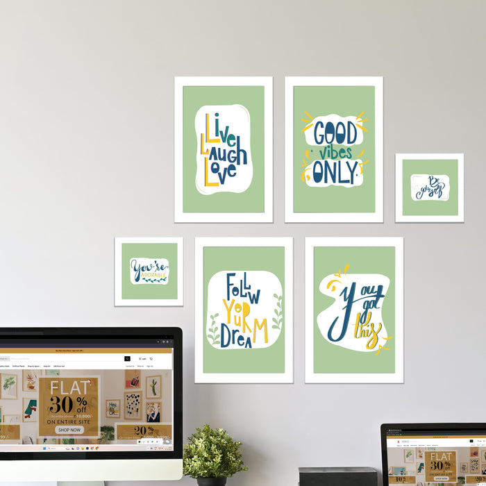 Art Street Live Love Life, Good Vibe Only Motivational Quotes Art Prints (Set Of 6, 5x5, (A4) 8x12 Inch)