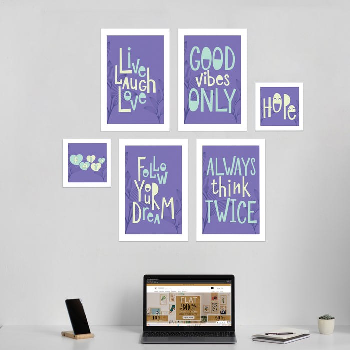 Art Street Motivational Quotes Live Love Life, Good Vibe Only Art Prints (Set Of 6, 5x5, (A4) 8x12 Inch)