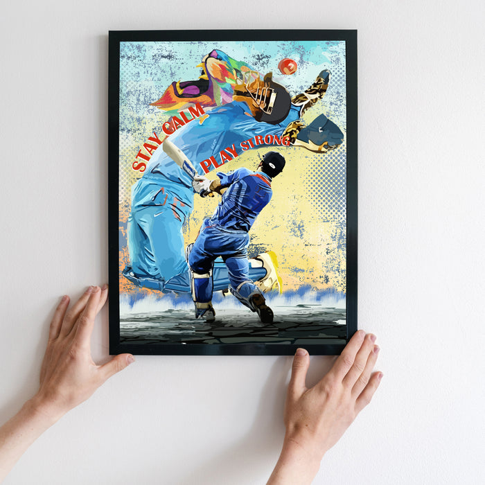 Art Street Framed Wall Hanging Art Print of MSD In Action Cricket Sports Poster For Home Decor, Living Room, Office & Hotel Decor, (12.7X17.5 Inch)