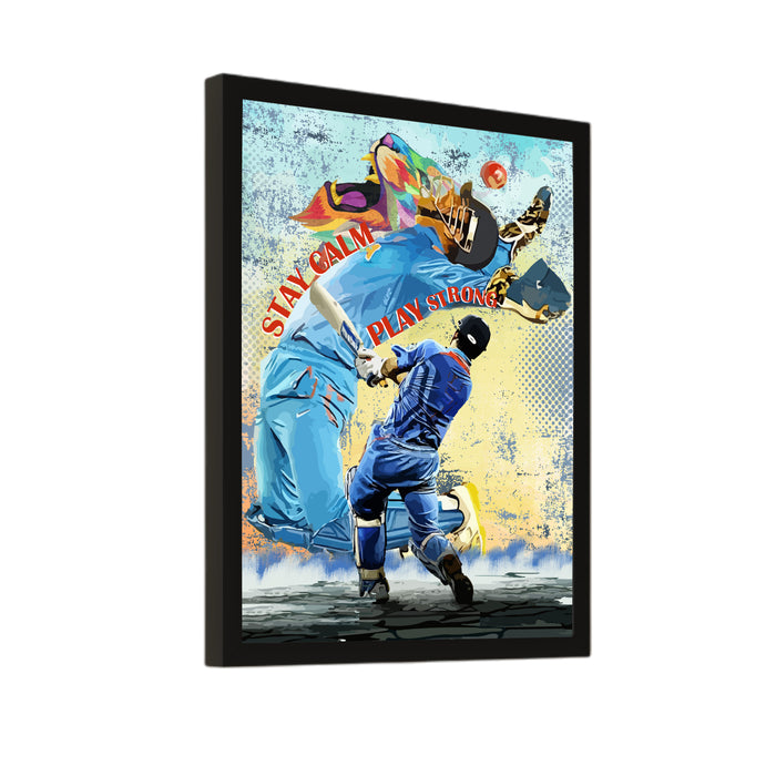 Art Street Framed Wall Hanging Art Print of MSD In Action Cricket Sports Poster For Home Decor, Living Room, Office & Hotel Decor, (12.7X17.5 Inch)