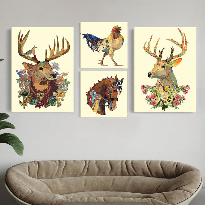 Into the Wild Animal Theme Set of 6 Stretched Canvas Art Prints For home decor. ( Size-16x22 - 2 Pc, 12X12 - 2 Pc )