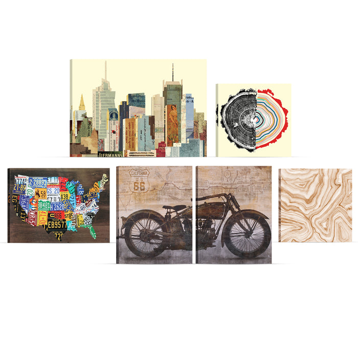 Art Street Calefornia US 66 Vintage Motorbike Set of 6 Stretched Canvas Art Prints for home décor ( Size:- 16x22-1pc,12x16-2pc, 12x12-3pc)