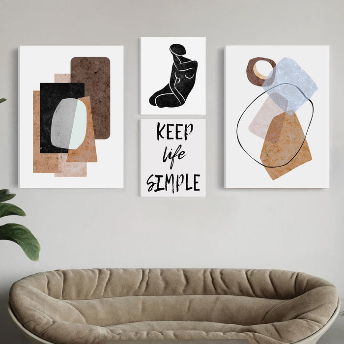 Art Street Keep Life Simple Boho Canvas Art Print set of 4 Painting For Home Décor Size : - 16x22 - 2pc, 10x12 - 2pc.