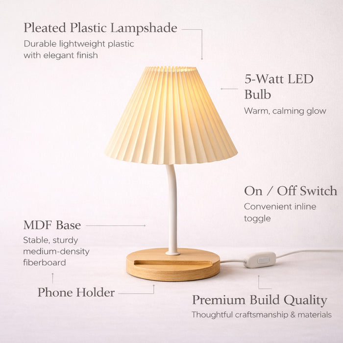 Decorative Bedside Table Lamp With Phone Holder Night Light Desk Side Table Warm White Conical Lamps For Living Room Bedroom 13x24 cm (With LED Light)