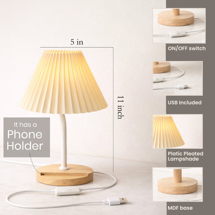 Decorative Bedside Table Lamp With Phone Holder Night Light Desk Side Table Warm White Conical Lamps For Living Room Bedroom 13x24 cm (With LED Light)