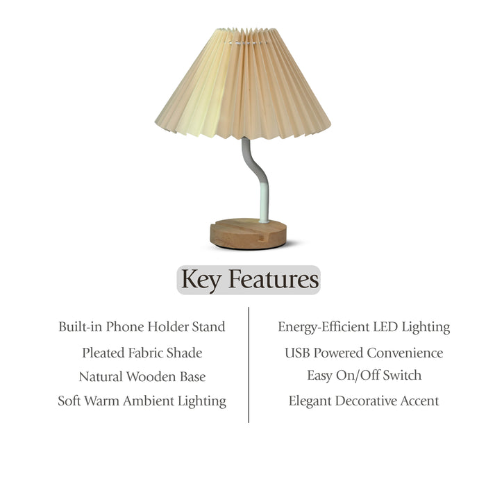 Decorative Bedside Table Lamp With Phone Holder Night Light Desk Side Table Warm White Conical Lamps For Living Room Bedroom 13x24 cm (With LED Light)