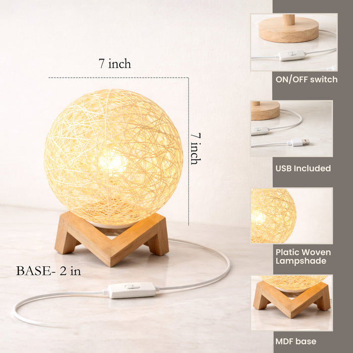 Decorative Wooden Bedside Table Lamp Night Light Desk Side Table Warm White Lamps for Living Room Bedroom 13x24 cm (with LED Light)