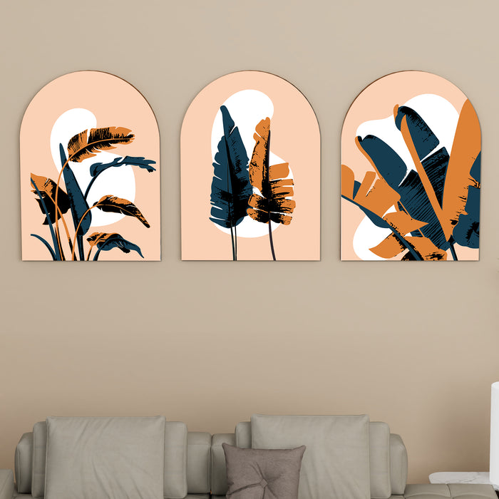 MDF Wall Art Prints Tropical leaf, Modern Home Décor (Set of 3, Size: 16x22 Inch)