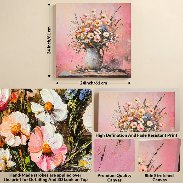 Stretched Canvas 3D Wall Art Textured Painting, Stretched Canvas Artwork Hand-Painted Tranquil Meditation Room Decor, Giclée Print 61x61 cm