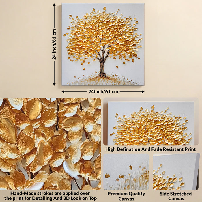 Stretched Canvas 3D Wall Art Textured Painting, Stretched Canvas Artwork Hand-Painted Tranquil Meditation Room Decor, Giclée Print 61x61 cm