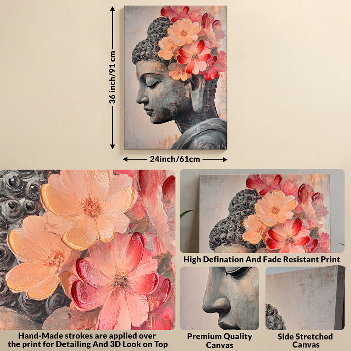 Stretched Canvas 3D Wall Art Textured Painting, Stretched Canvas Zen Spiritual Artwork Hand-Painted Tranquil Meditation Room Decor, Giclée Print 61x91 cm