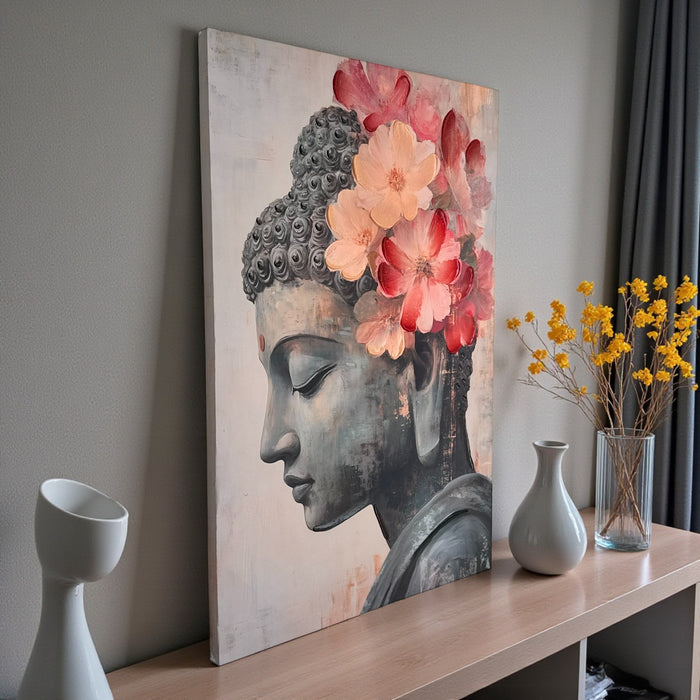 Stretched Canvas 3D Wall Art Textured Painting, Stretched Canvas Zen Spiritual Artwork Hand-Painted Tranquil Meditation Room Decor, Giclée Print 61x91 cm