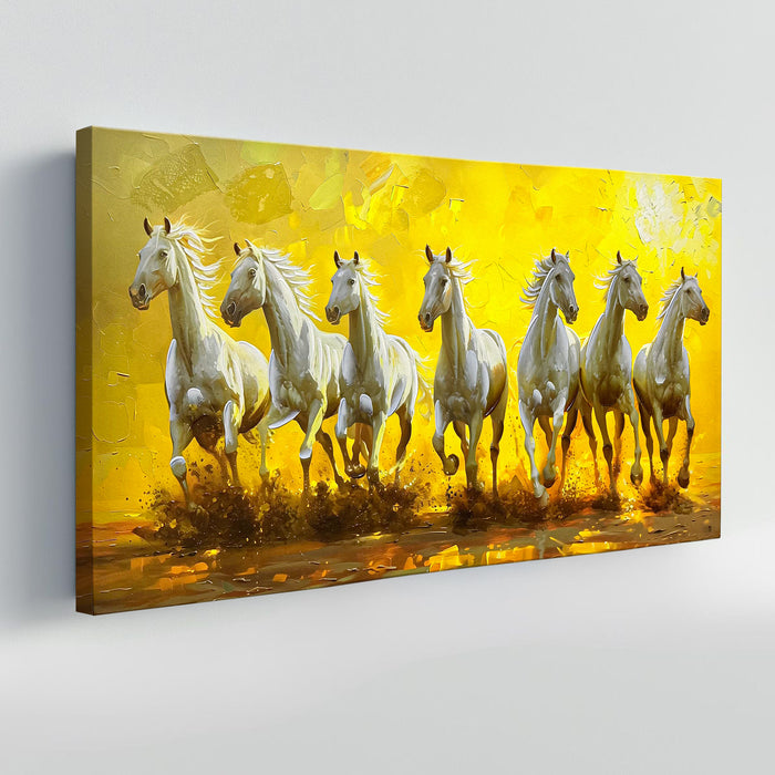 Stretched Canvas 3D 7 Running Horses Vastu Wall Art Symbol of Progress and Growth Painting, Stretched Canvas Feng Shui Horse Painting 61x122 cm