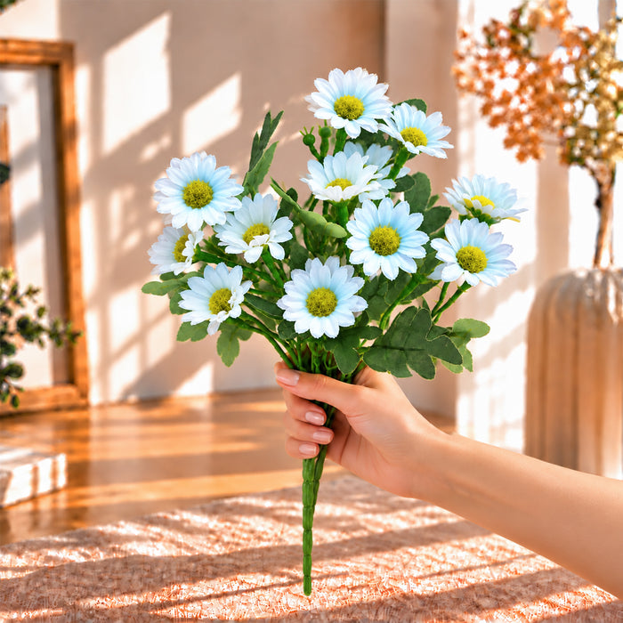 Light Blue, Orange, Pink, White Artificial Daisy Flower Bunch, Silk Floral Stems for Vase Fillers & Table Décor