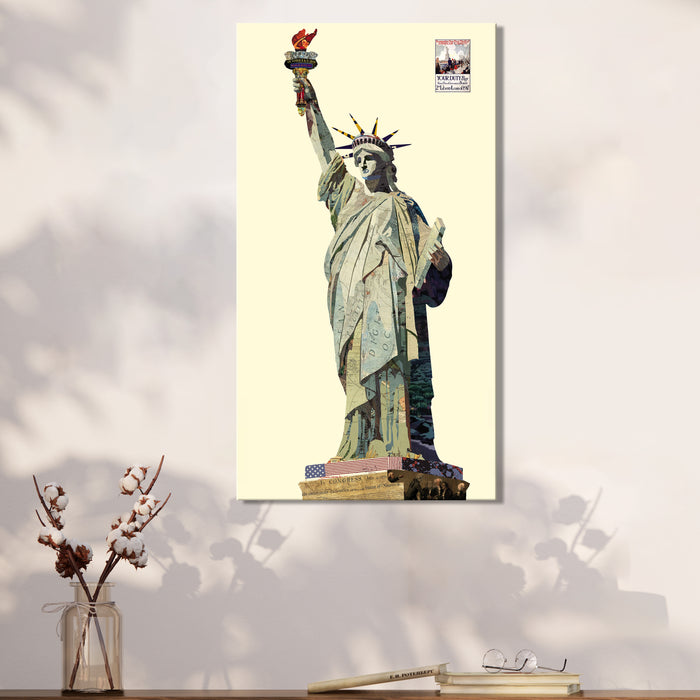 Canvas Painting Wall Art Print Picture Mural Statue of Lady Liberty Dimensional Collage Decorative Luxury Paintings for Home, Living Room and Office Décor (Grey, 16 x 31 Inches)