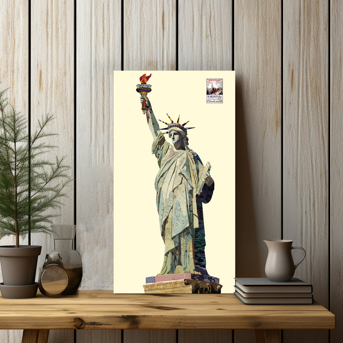 Canvas Painting Wall Art Print Picture Mural Statue of Lady Liberty Dimensional Collage Decorative Luxury Paintings for Home, Living Room and Office Décor (Grey, 16 x 31 Inches)