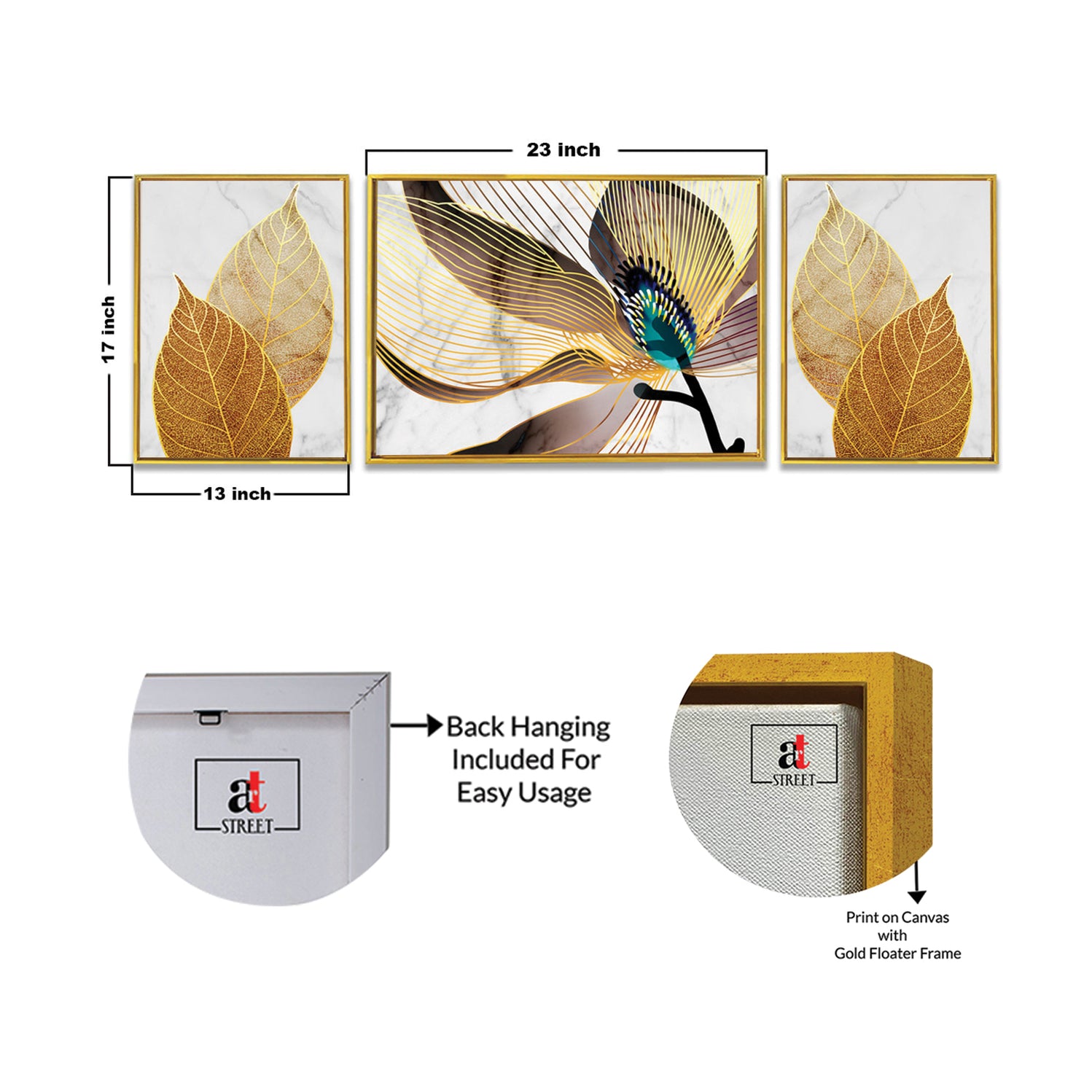 Artsy Golden leaves Canvas set Art Print Painting For Home Décor — ART