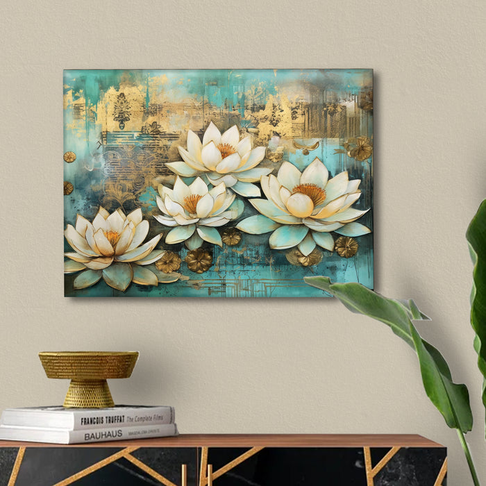 Portrait Stretched Canvas Lotus Floral Indian Classic Madhubani Wall Art Print Décor Printed on Canvas Stretched on Wood 41x56 cm