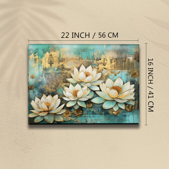 Portrait Stretched Canvas Lotus Floral Indian Classic Madhubani Wall Art Print Décor Printed on Canvas Stretched on Wood 41x56 cm