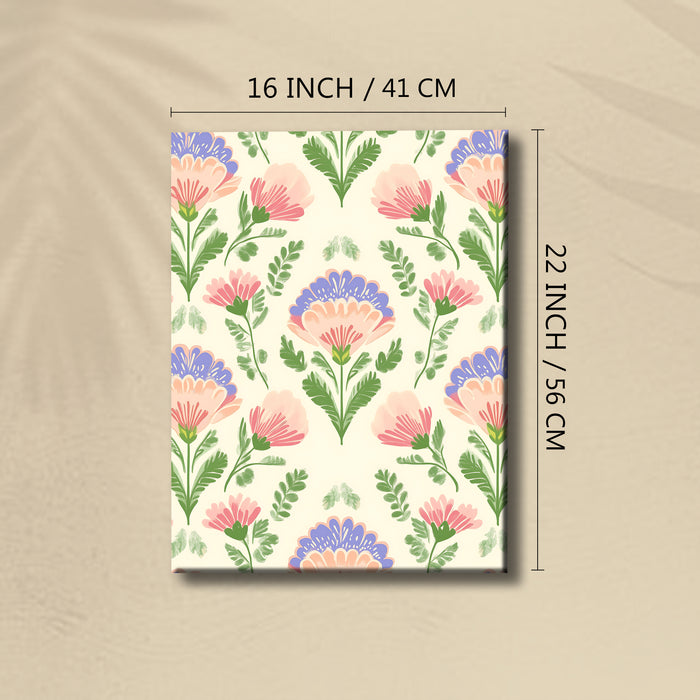 Portrait Stretched Canvas Mughal Floral Madhubani Wall Art Print Décor Printed on Canvas Stretched on Wood 41x56 cm