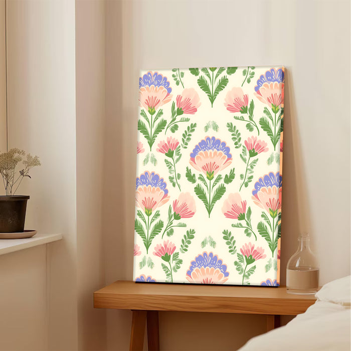 Portrait Stretched Canvas Mughal Floral Madhubani Wall Art Print Décor Printed on Canvas Stretched on Wood 41x56 cm