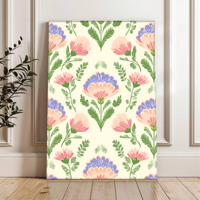 Portrait Stretched Canvas Mughal Floral Madhubani Wall Art Print Décor Printed on Canvas Stretched on Wood 41x56 cm