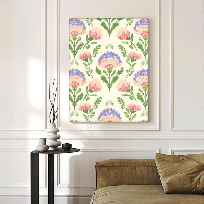 Portrait Stretched Canvas Mughal Floral Madhubani Wall Art Print Décor Printed on Canvas Stretched on Wood 41x56 cm