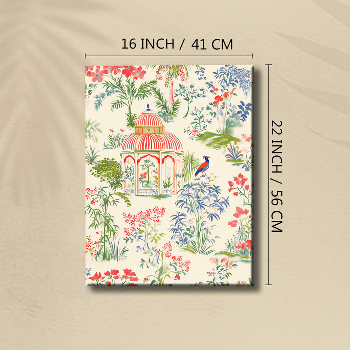 Portrait Stretched Canvas Mughal Floral Madhubani Wall Art Print Décor Printed on Canvas Stretched on Wood 41x56 cm