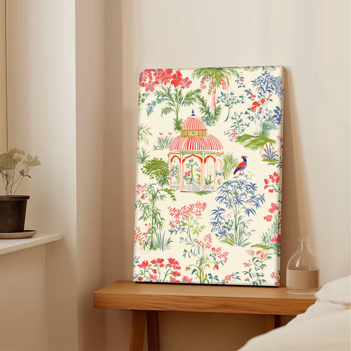 Portrait Stretched Canvas Mughal Floral Madhubani Wall Art Print Décor Printed on Canvas Stretched on Wood 41x56 cm