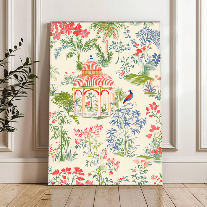 Portrait Stretched Canvas Mughal Floral Madhubani Wall Art Print Décor Printed on Canvas Stretched on Wood 41x56 cm