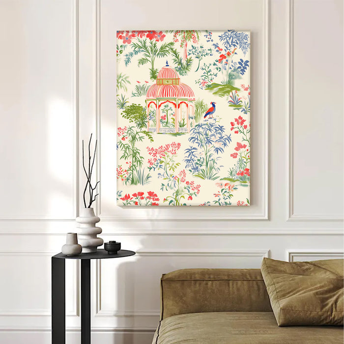 Portrait Stretched Canvas Mughal Floral Madhubani Wall Art Print Décor Printed on Canvas Stretched on Wood 41x56 cm