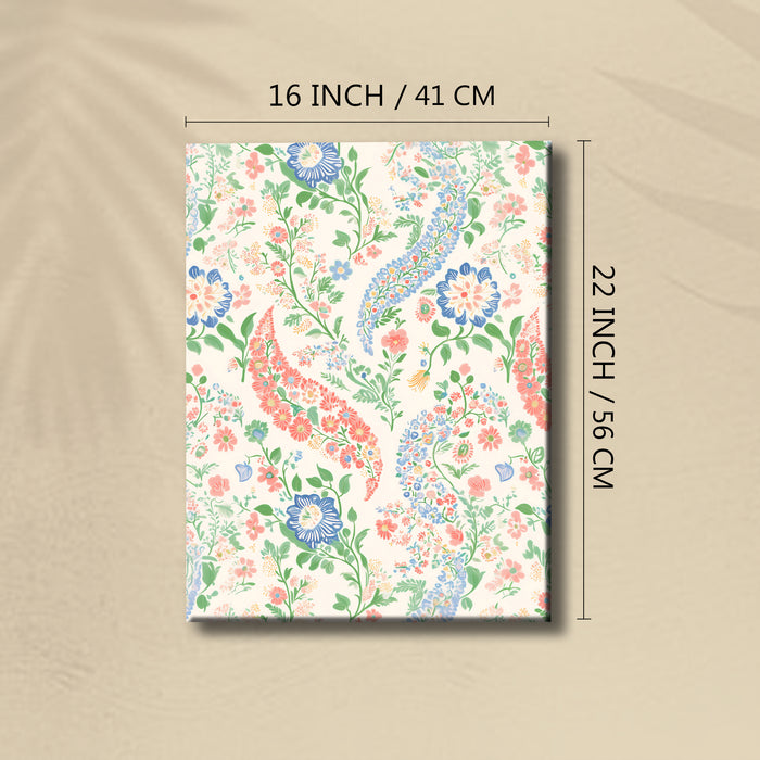 Portrait Stretched Canvas Mughal Floral Madhubani Wall Art Print Décor Printed on Canvas Stretched on Wood 41x56 cm