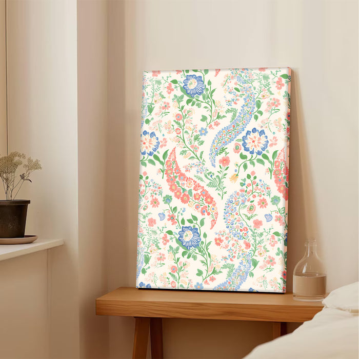 Portrait Stretched Canvas Mughal Floral Madhubani Wall Art Print Décor Printed on Canvas Stretched on Wood 41x56 cm