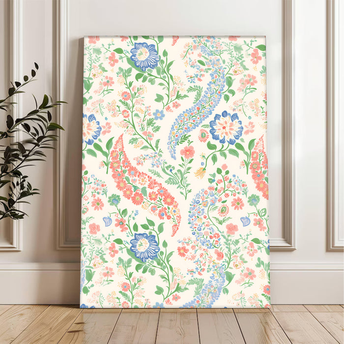 Portrait Stretched Canvas Mughal Floral Madhubani Wall Art Print Décor Printed on Canvas Stretched on Wood 41x56 cm