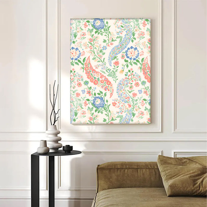 Portrait Stretched Canvas Mughal Floral Madhubani Wall Art Print Décor Printed on Canvas Stretched on Wood 41x56 cm