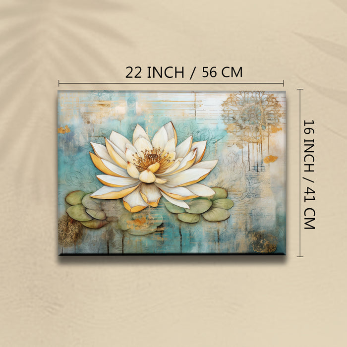 Portrait Stretched Canvas Lotus Floral Indian Classic Madhubani Wall Art Print Décor Printed on Canvas Stretched on Wood 41x56 cm