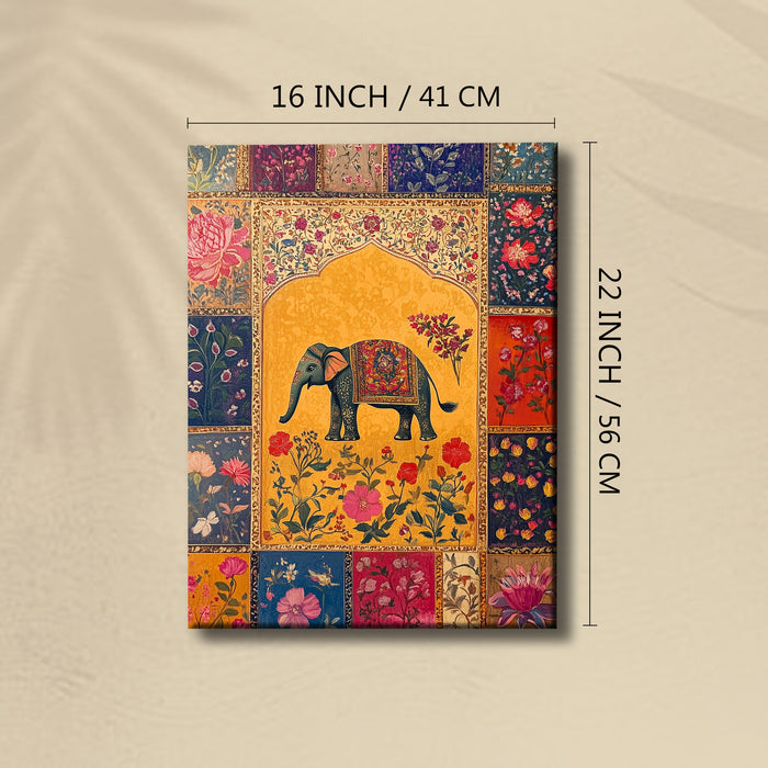 Portrait Stretched Canvas Elephant Peacock Lotus Beautiful Wall Art Print Décor Printed on Canvas Stretched on Wood 41x56 cm