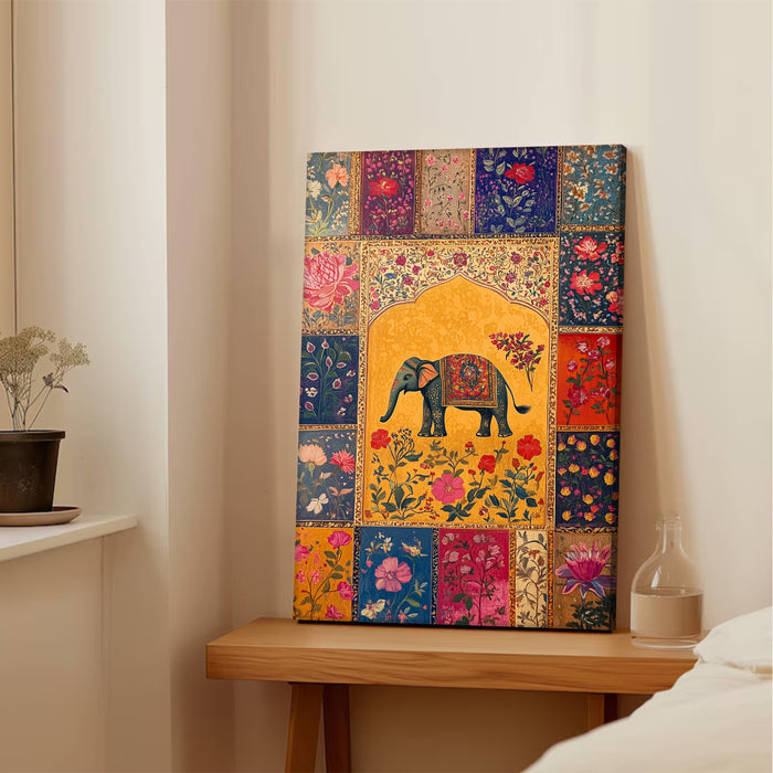 Portrait Stretched Canvas Elephant Peacock Lotus Beautiful Wall Art Print Décor Printed on Canvas Stretched on Wood 41x56 cm