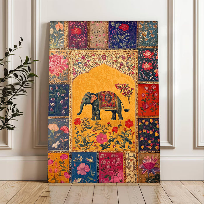 Portrait Stretched Canvas Elephant Peacock Lotus Beautiful Wall Art Print Décor Printed on Canvas Stretched on Wood 41x56 cm